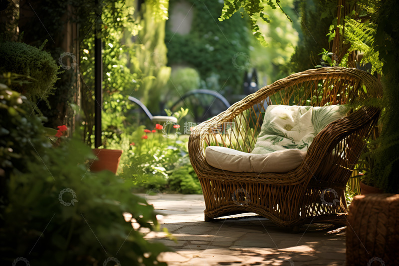 高清大图下载【趣麦麦图】花园中的藤椅