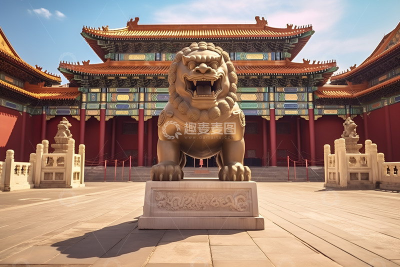 高清大图下载【趣麦麦图】宫殿前的石狮子