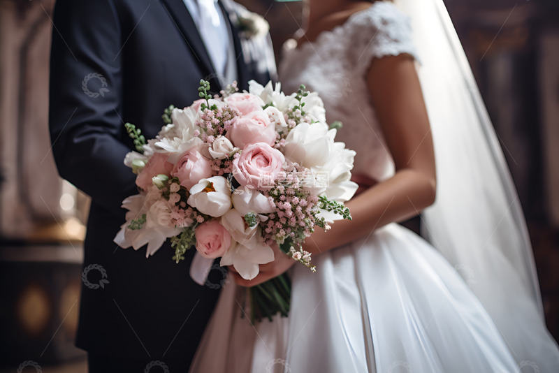 高清大图下载【趣麦麦图】新郎新娘拿着捧花