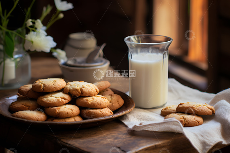 高清大图下载【趣麦麦图】一盘饼干和牛奶