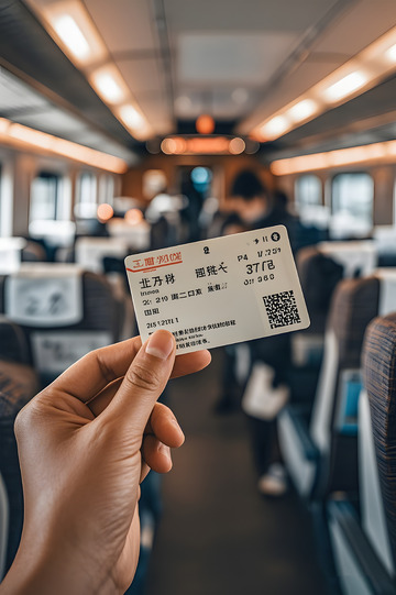 火车高铁手拿车票摄影图