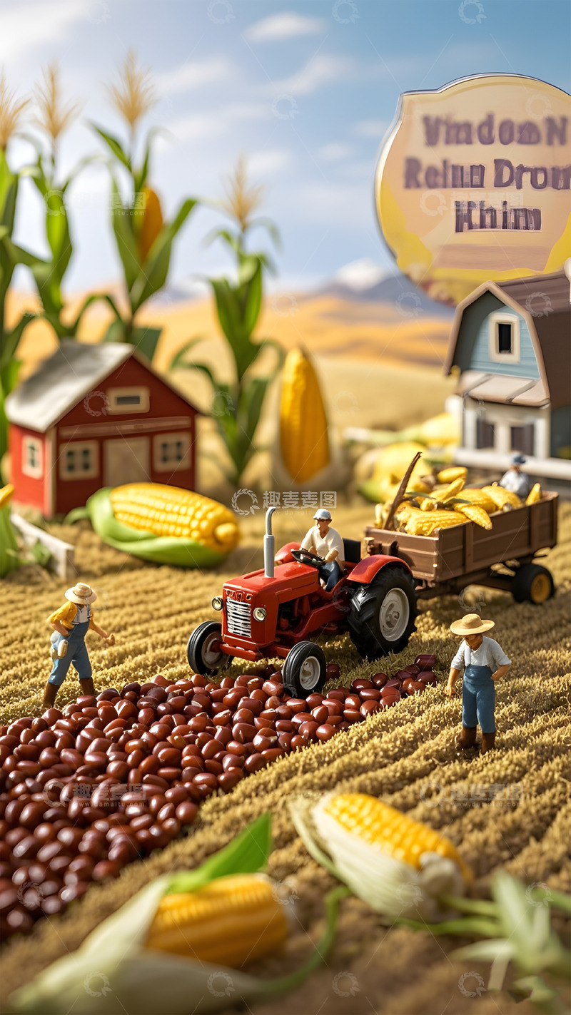 高清大图下载【趣麦麦图】丰收场景创意微缩景观卡通素材