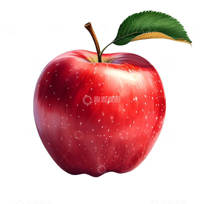 高清大图下载【趣麦麦图】手绘带叶子的大苹果