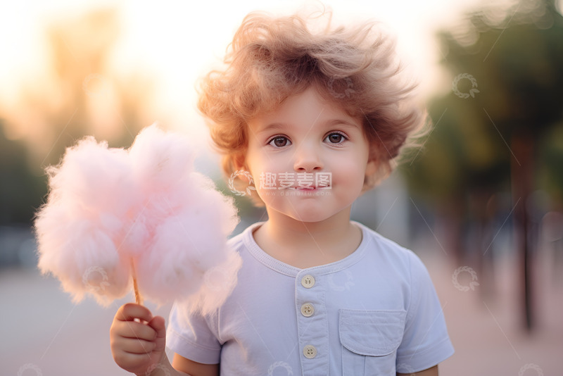 高清大图下载【趣麦麦图】拿着棉花糖的小男孩