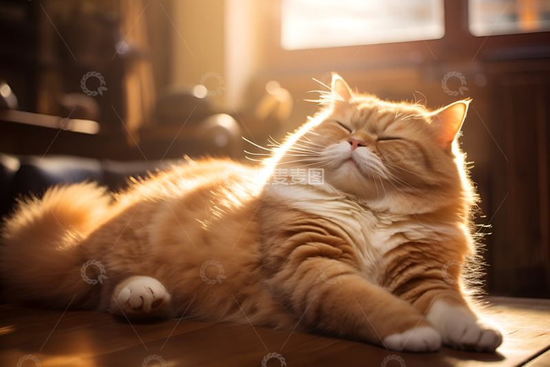 高清大图下载【趣麦麦图】一只伸懒腰的胖橘猫
