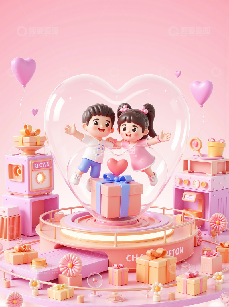 情人节购物520立体3D卡通背景