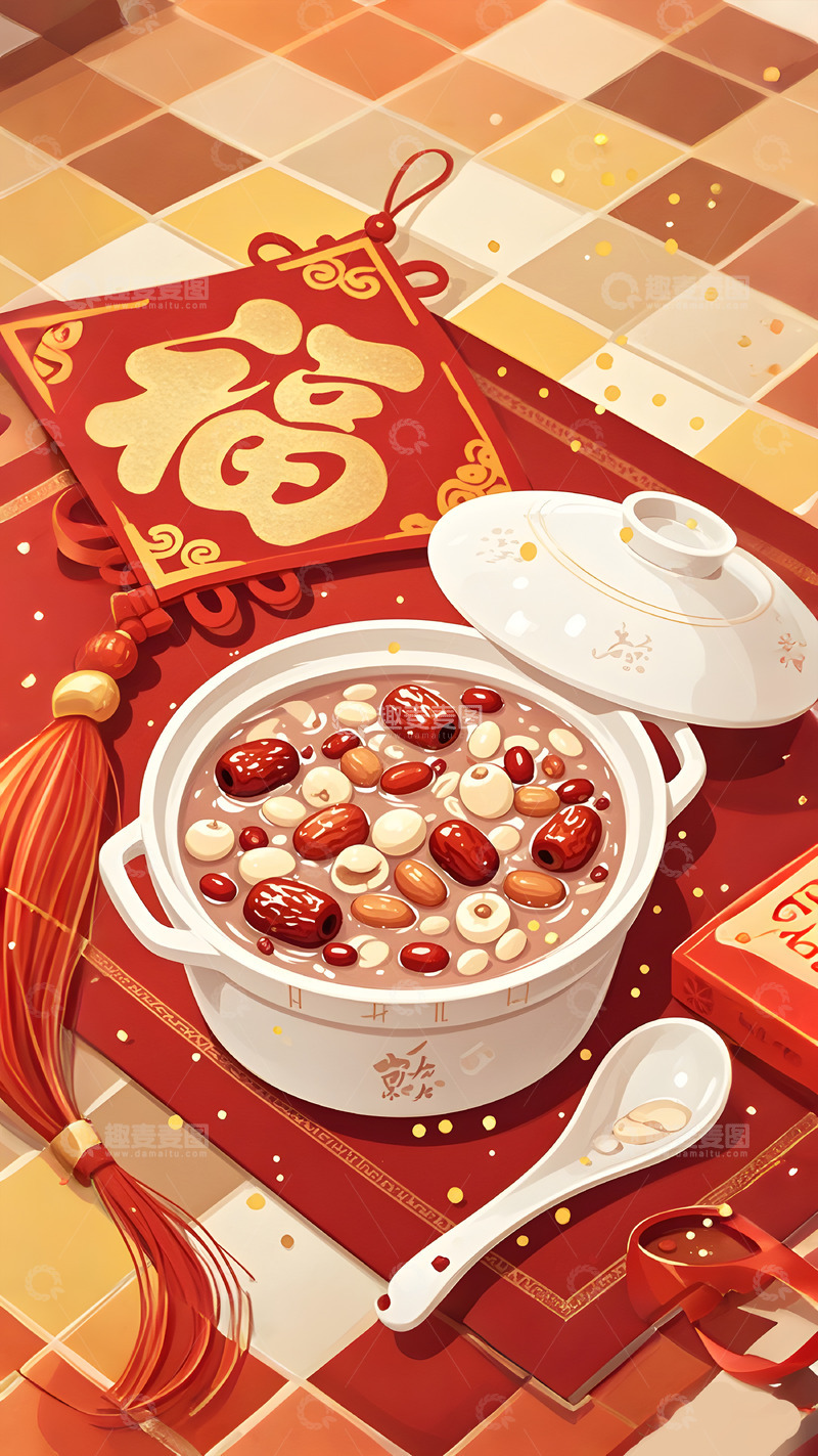 高清大图下载【趣麦麦图】腊八粥八宝粥插画背景