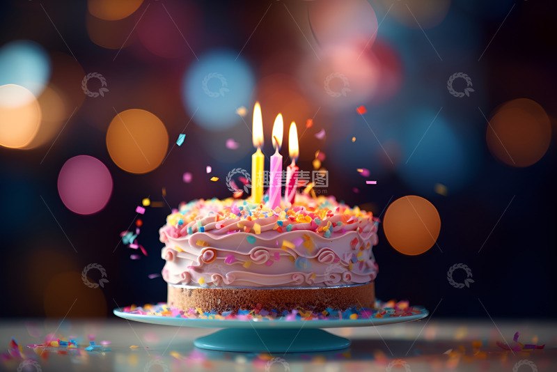 高清大图下载【趣麦麦图】插上蜡烛的生日蛋糕