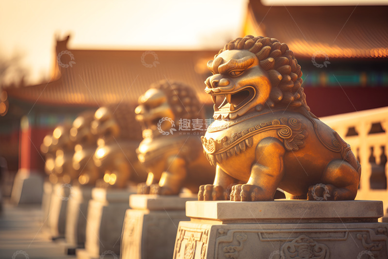 高清大图下载【趣麦麦图】一排威武的石狮子