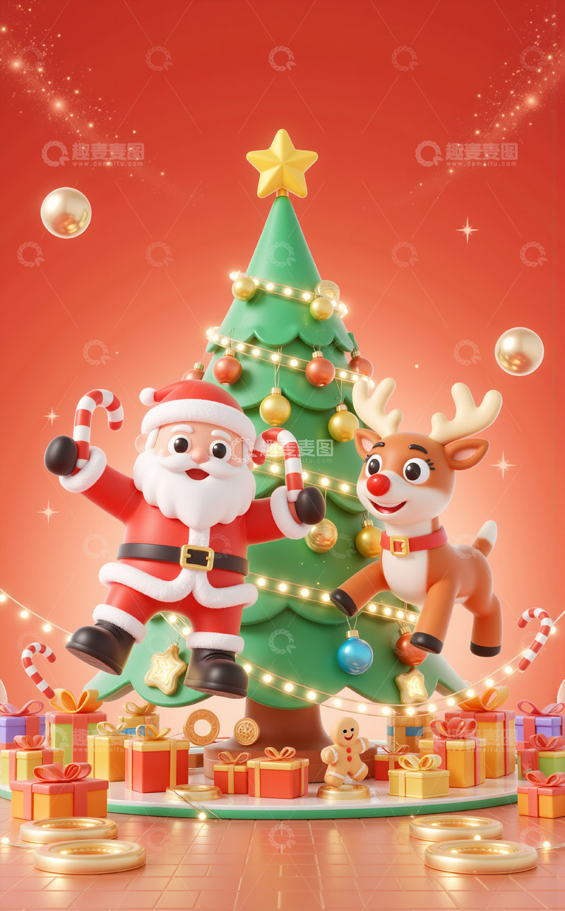 高清大图下载【趣麦麦图】圣诞节欢快的卡通3D元素背景