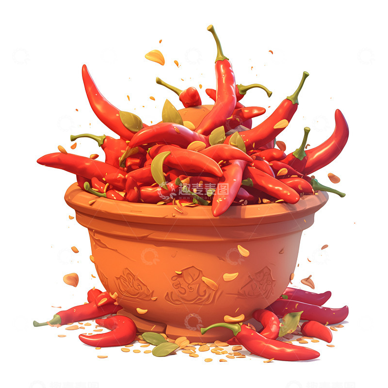 高清大图下载【趣麦麦图】一盆干辣椒卡通元素