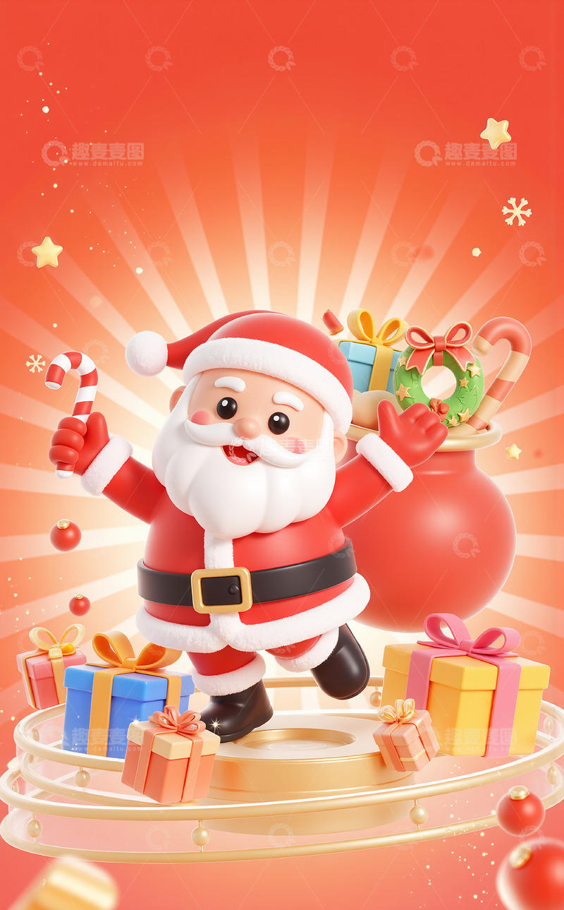 高清大图下载【趣麦麦图】3D卡通圣诞老人圣诞海报背景