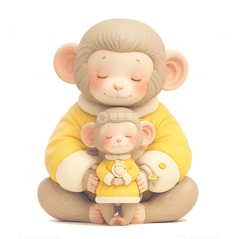 高清大图下载【趣麦麦图】猴子妈妈抱着小猴子