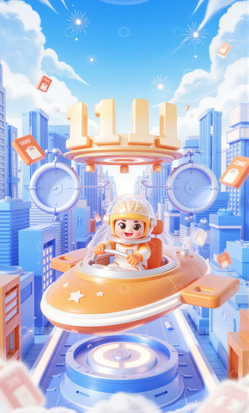 高清大图下载【趣麦麦图】双十一购物节卡通3D背景