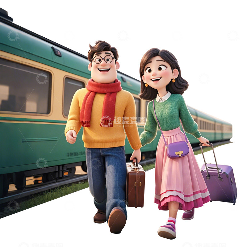 回家过年春运列车3D卡通素材