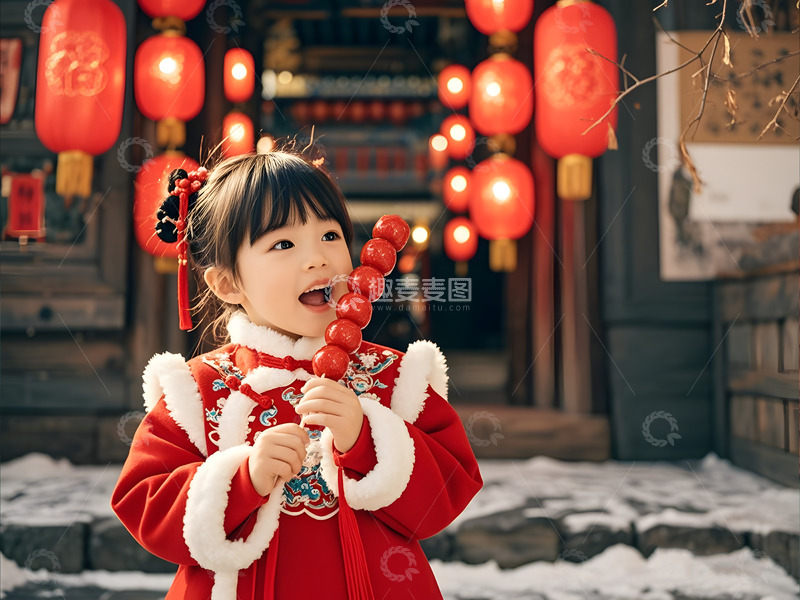 高清大图下载【趣麦麦图】拿着糖葫芦的可爱小女孩摄影图