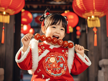 吃糖葫芦的可爱小女孩摄影图