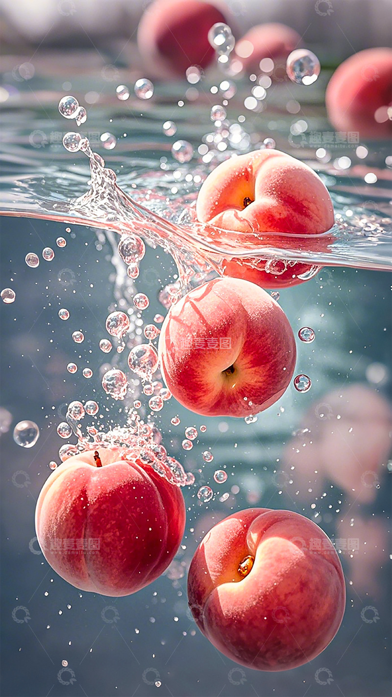 高清大图下载【趣麦麦图】水果摄影水里的桃子水花