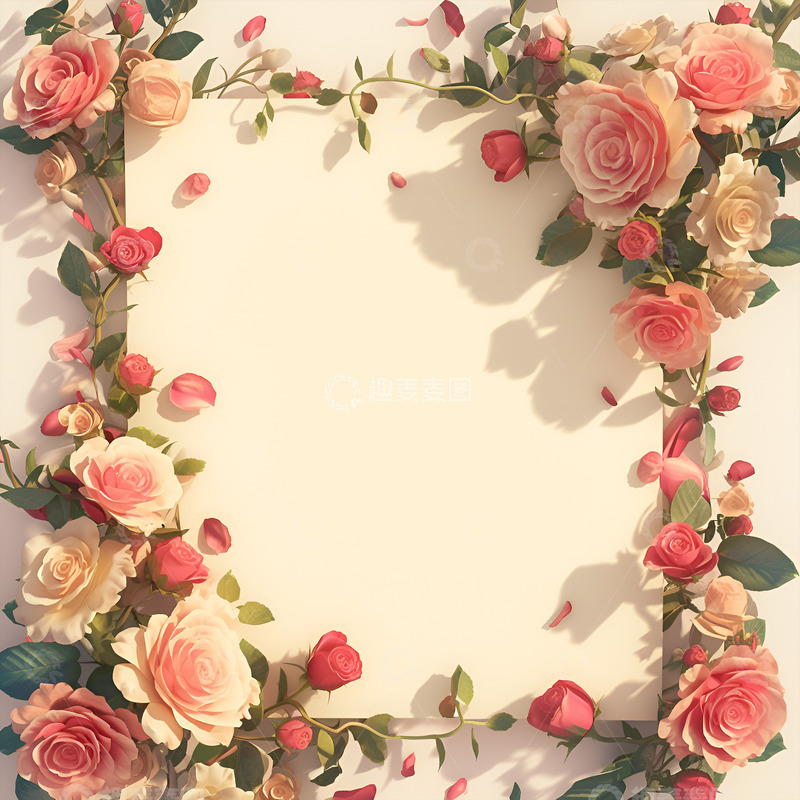 高清大图下载【趣麦麦图】卡通简约玫瑰花框