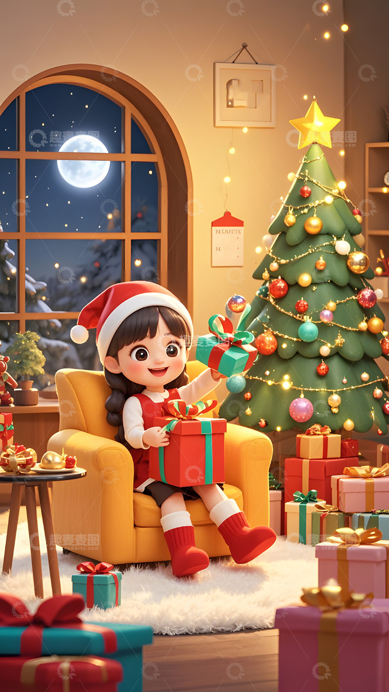 高清大图下载【趣麦麦图】圣诞节卡通3D人物背景素材