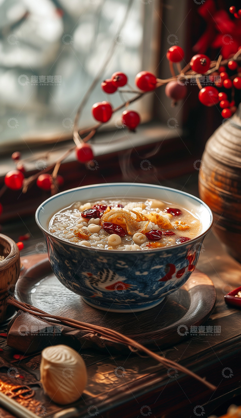高清大图下载【趣麦麦图】一碗红枣桂圆粥的温馨呈现
