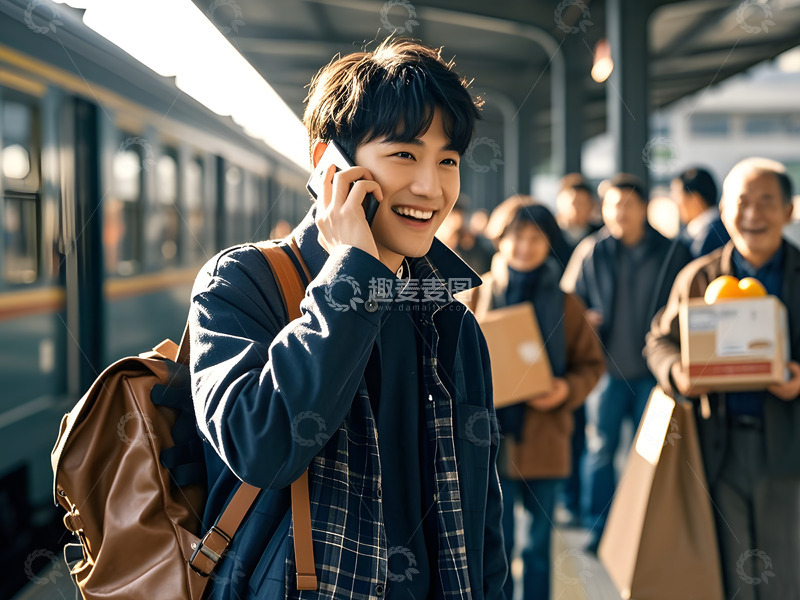 高清大图下载【趣麦麦图】火车站打电话春运的旅客
