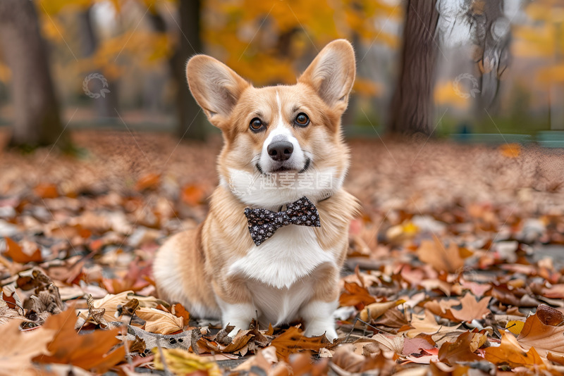 高清大图下载【趣麦麦图】坐在树林里的柯基