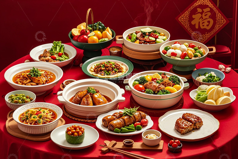 高清大图下载【趣麦麦图】新年年夜饭餐饮美食食物桌子