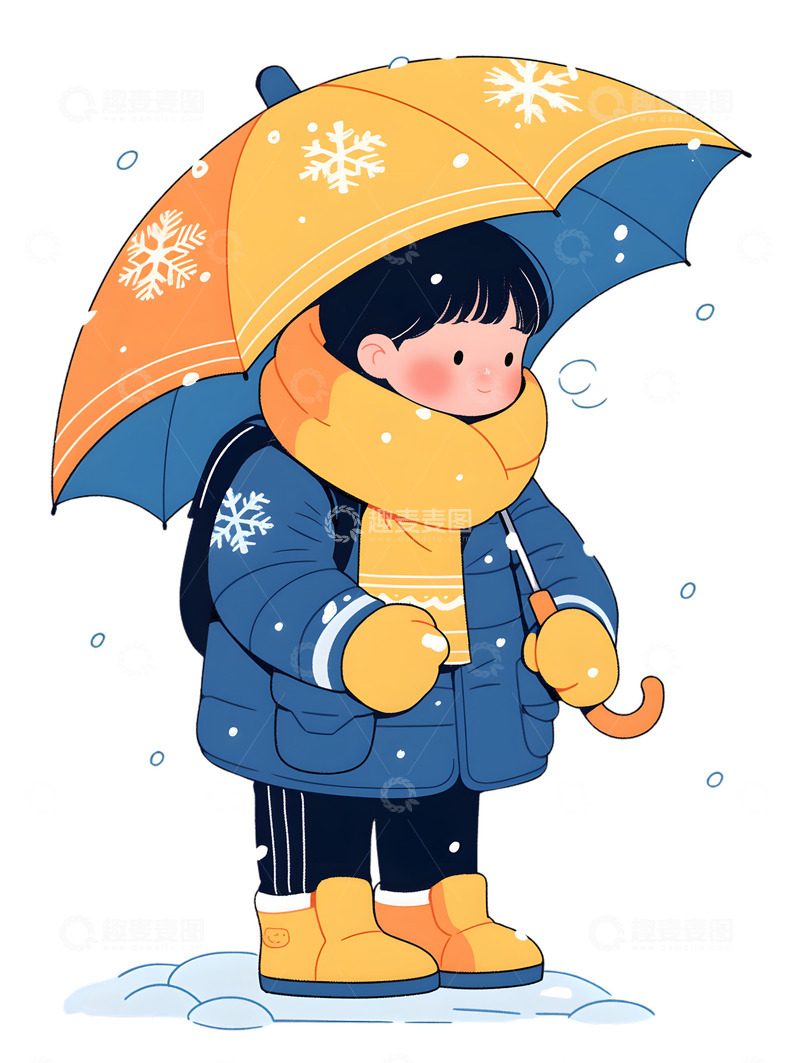 高清大图下载【趣麦麦图】冬季打伞的小男孩