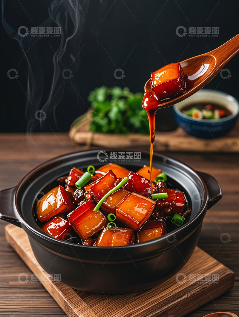 高清大图下载【趣麦麦图】美味美食红烧肉勺子冒烟餐饮