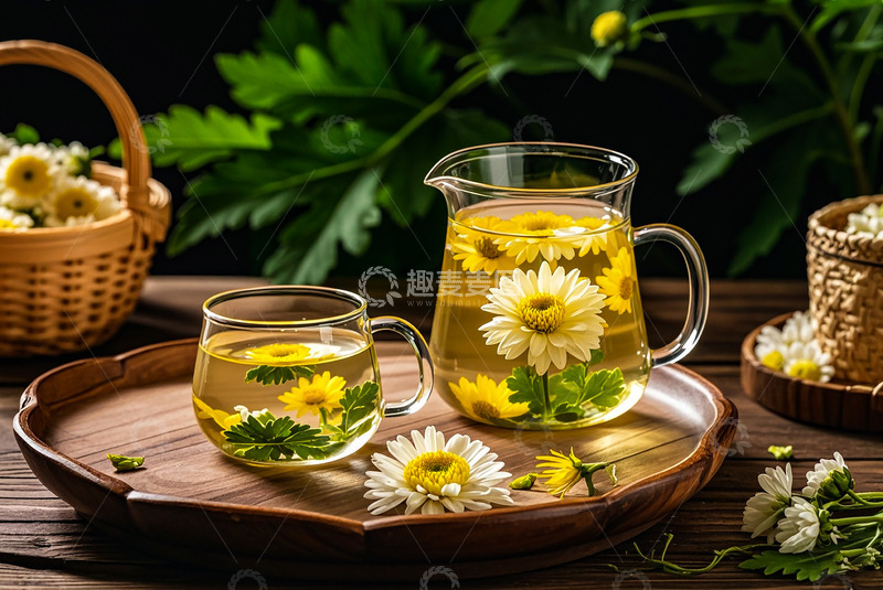 高清大图下载【趣麦麦图】室内秋季菊花菊花茶杯子篮子桌子