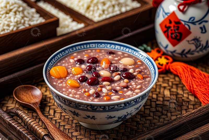 高清大图下载【趣麦麦图】冬季腊八节节日营养粥祝福碗中式