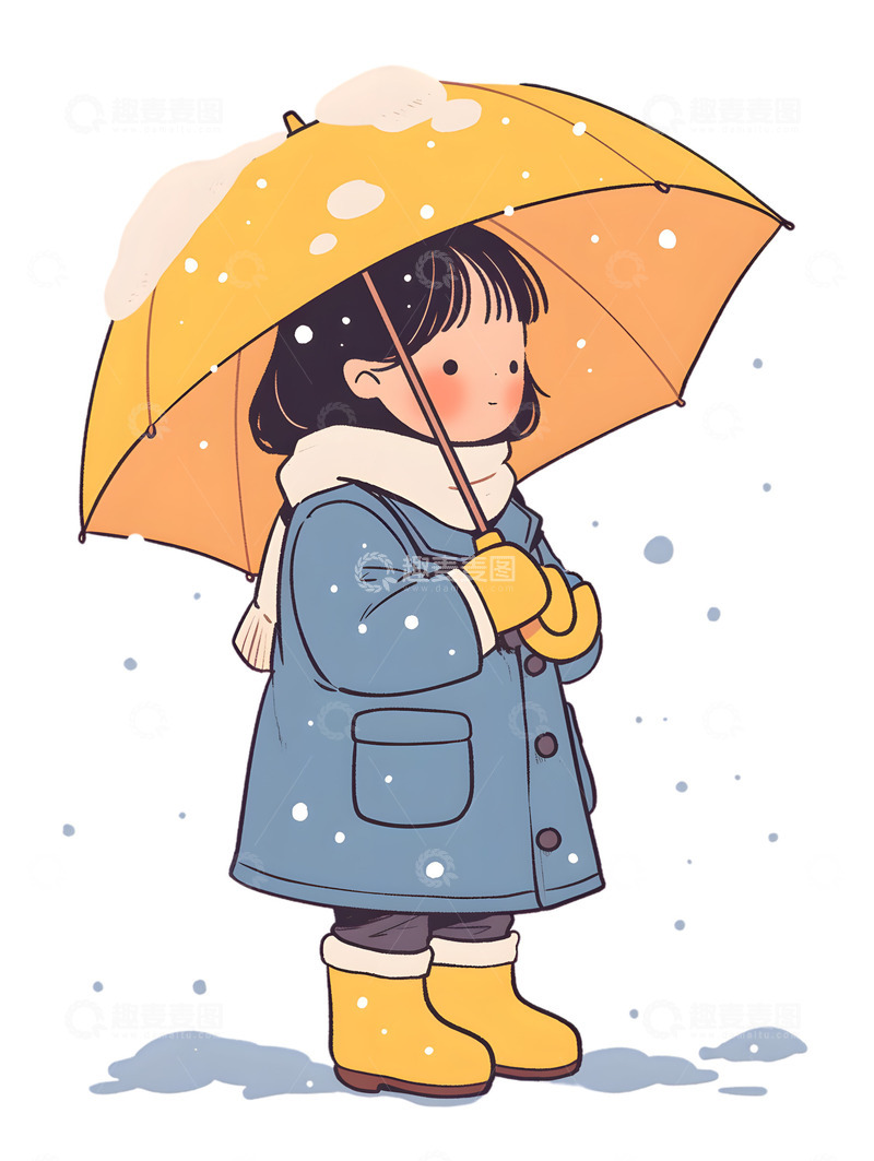 高清大图下载【趣麦麦图】冬季打伞遮雪的女孩