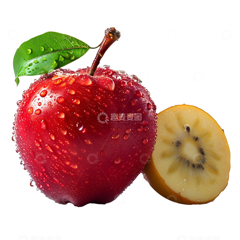 高清大图下载【趣麦麦图】免抠带水珠苹果糖心苹果
