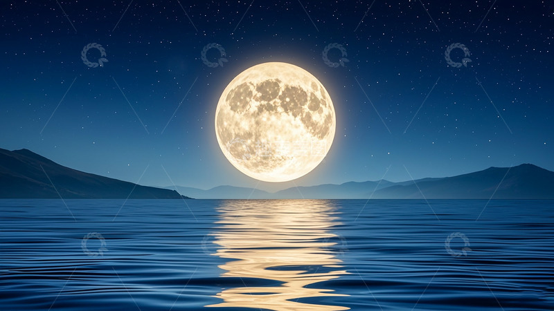 高清大图下载【趣麦麦图】海边月亮发光唯美蓝色夜景