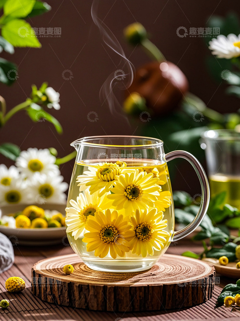 高清大图下载【趣麦麦图】室内菊花木头菊花茶冬季茶饮
