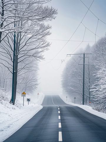 冬季雪天树木公路户外雪景