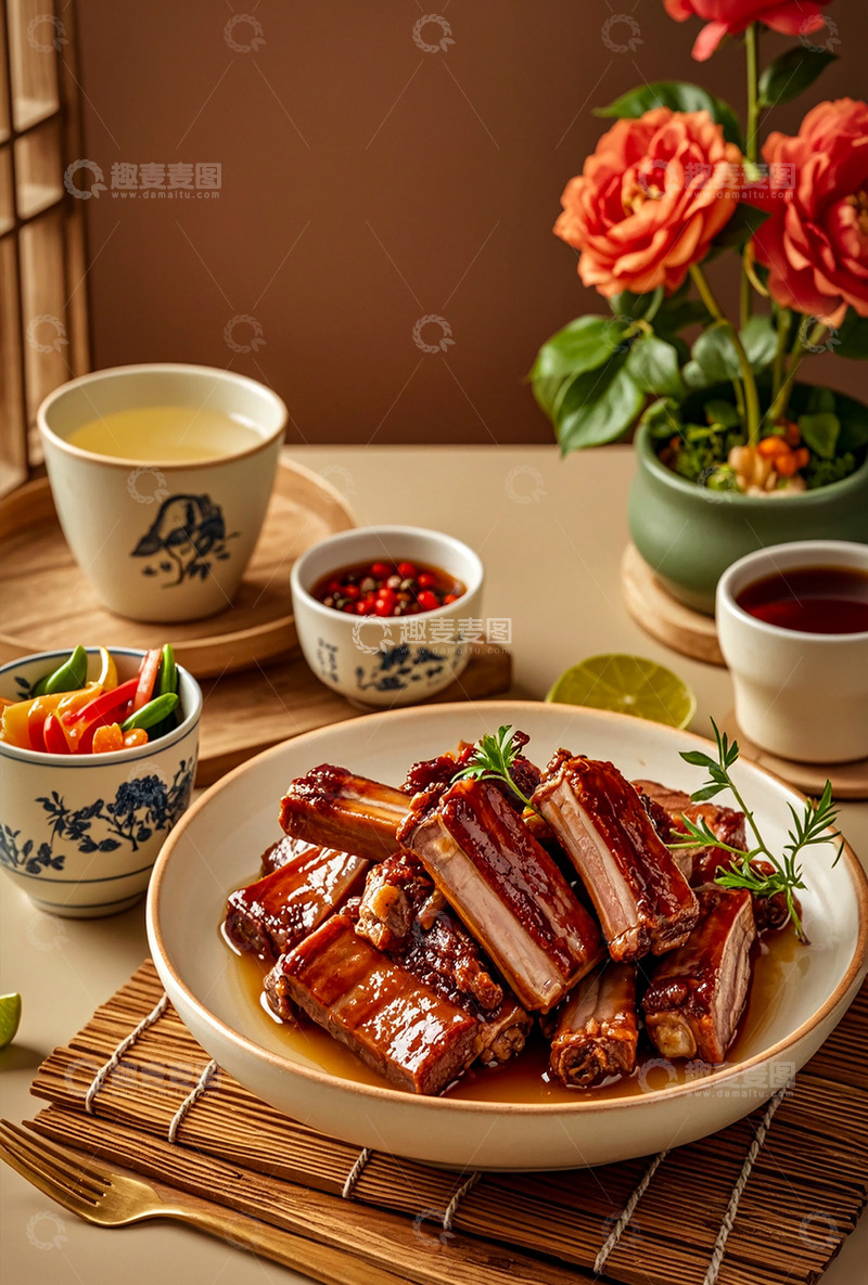 高清大图下载【趣麦麦图】美味美食红烧肉餐桌盘子食物
