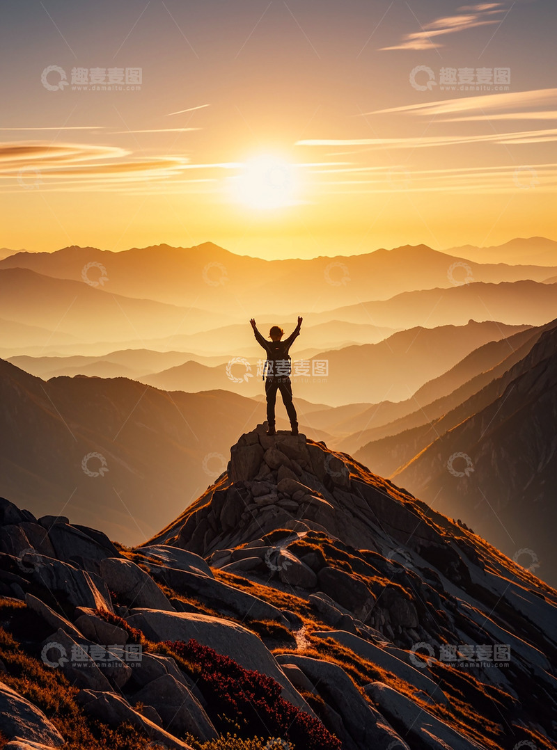 高清大图下载【趣麦麦图】重阳节登山看日出唯美励志