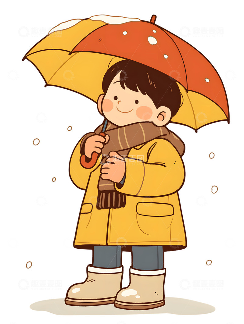 冬季下雪打伞的男孩子