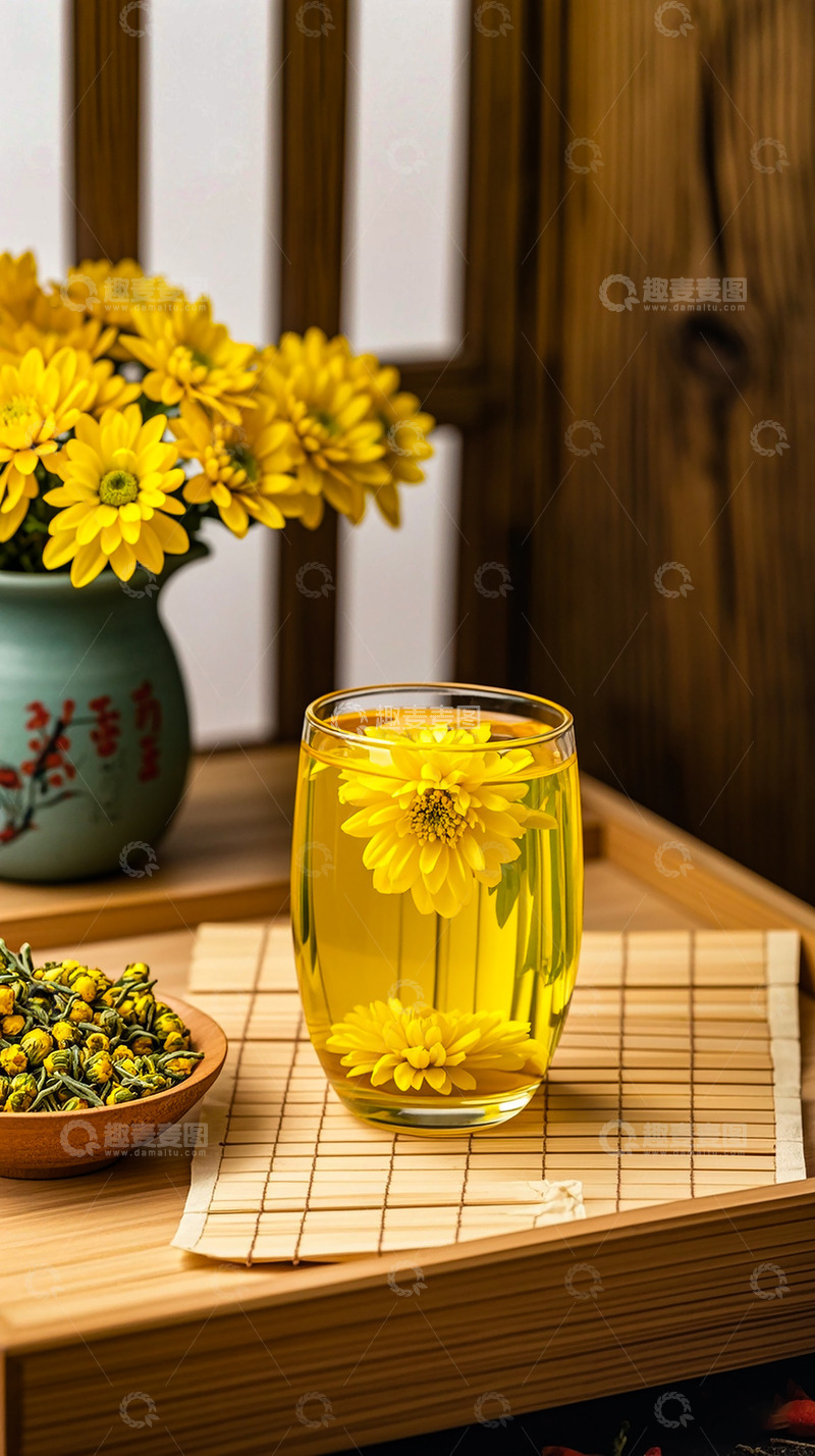 高清大图下载【趣麦麦图】室内菊花茶干茶叶大气美食茶饮
