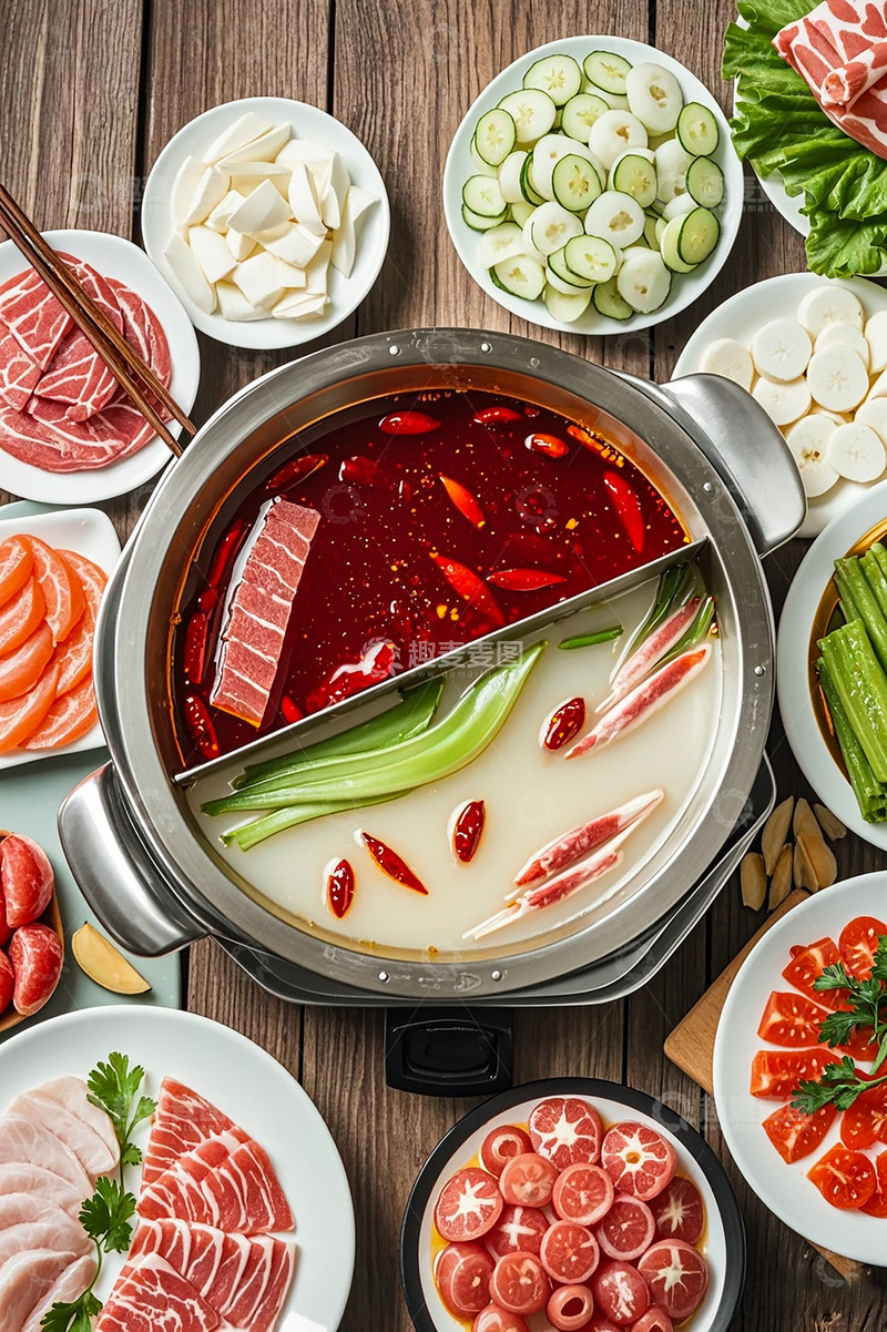 高清大图下载【趣麦麦图】冬季火锅锅底美食配料鸳鸯锅