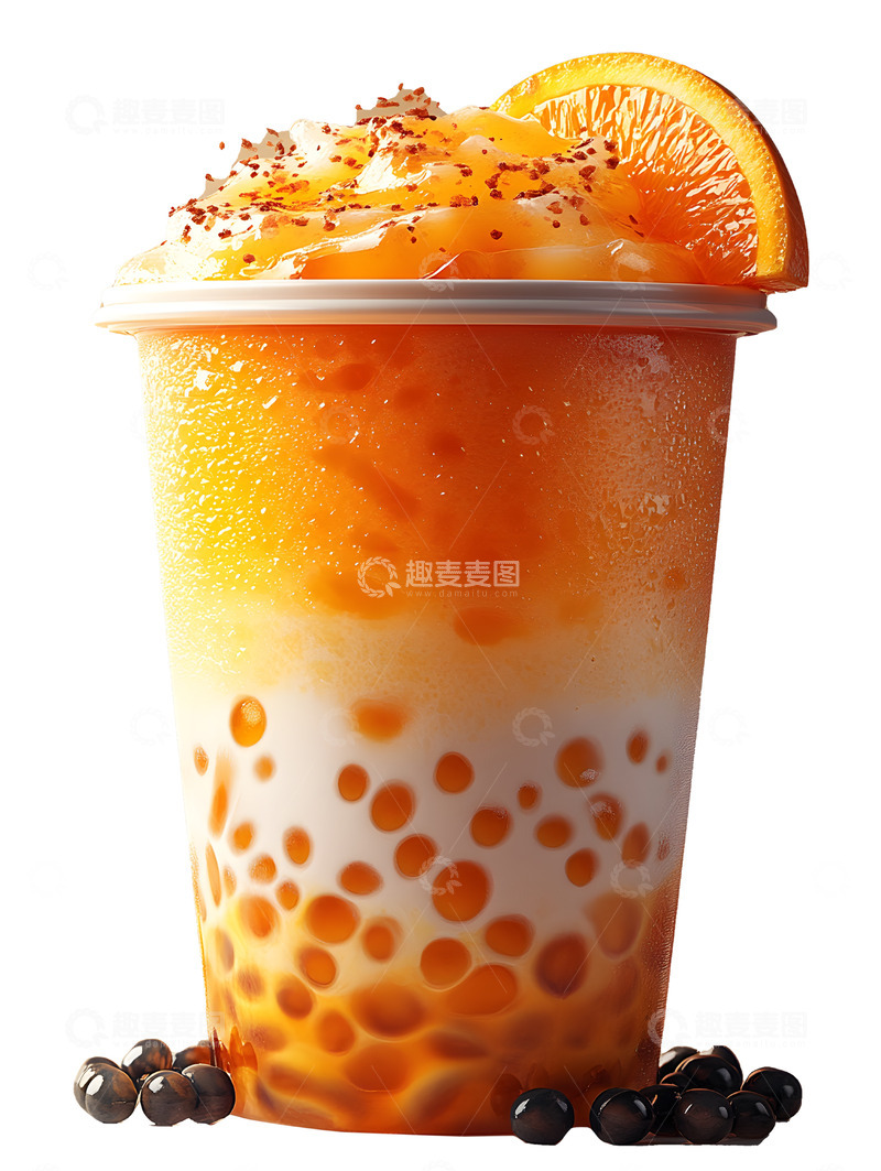 高清大图下载【趣麦麦图】橙子珍珠奶茶夏日清凉饮品