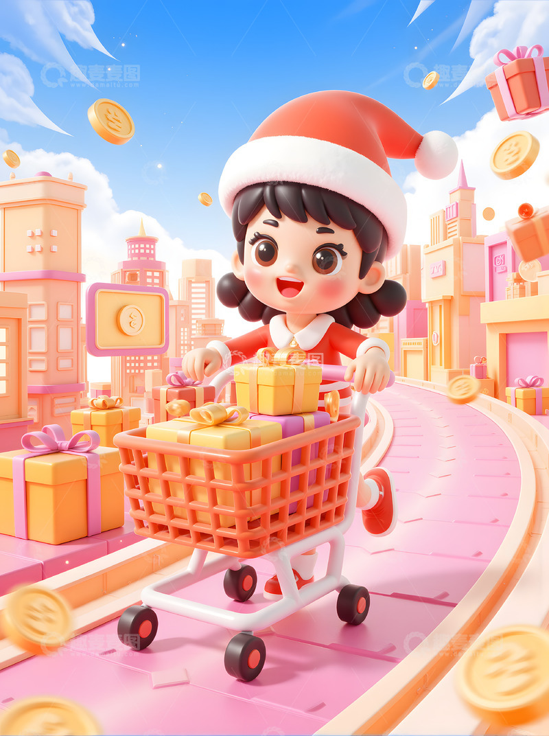 高清大图下载【趣麦麦图】圣诞节3D卡通购物节背景