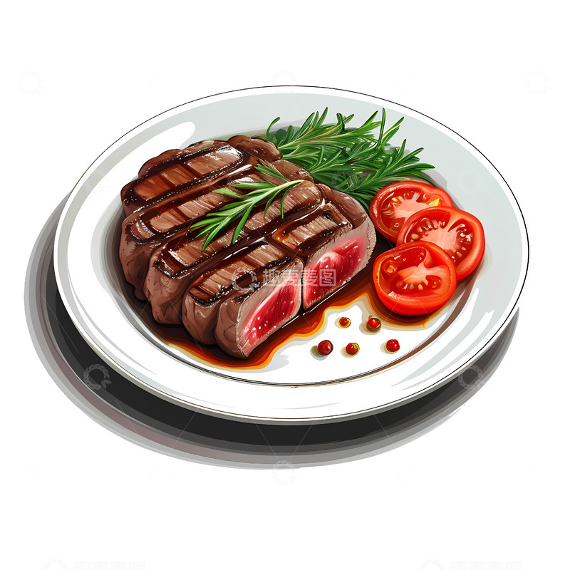 高清大图下载【趣麦麦图】免扣卡通牛排手绘牛排