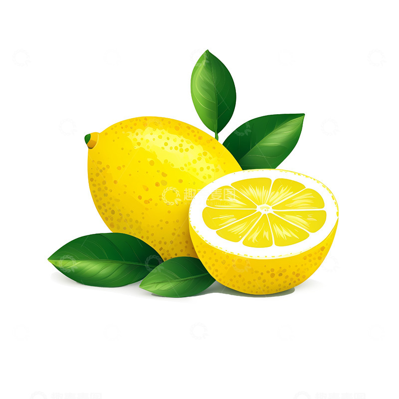 高清大图下载【趣麦麦图】卡通免扣带叶子的柠檬