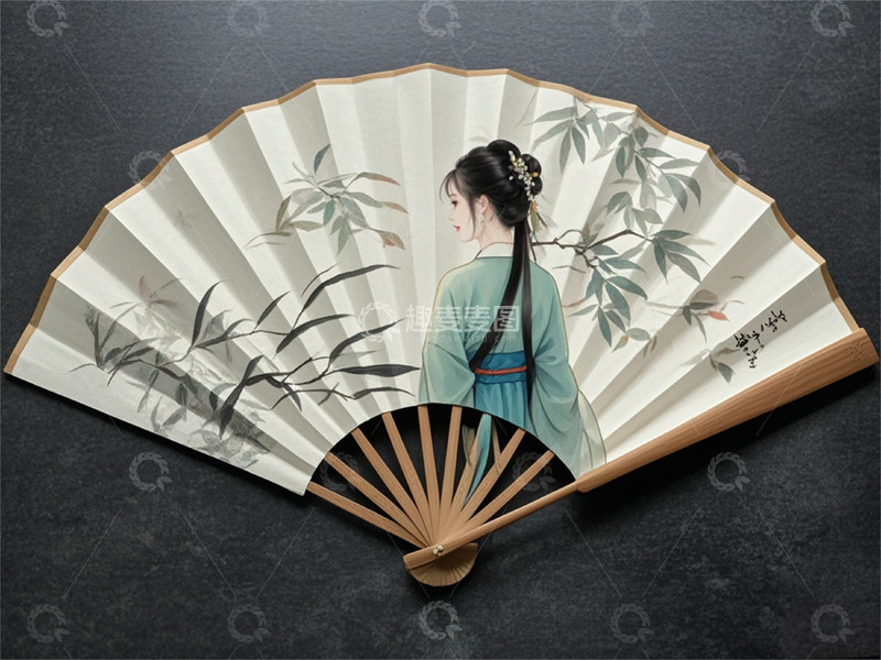 高清大图下载【趣麦麦图】文艺古典美女扇子纯色