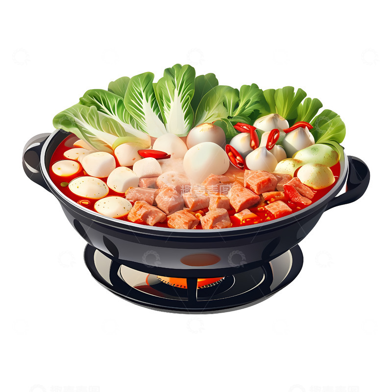 高清大图下载【趣麦麦图】手绘卡通火锅饮食配菜
