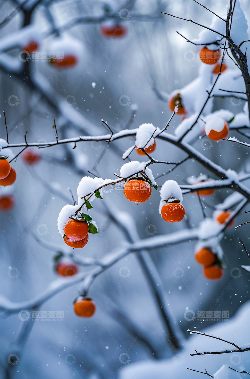 高清大图下载【趣麦麦图】冬天冬季户外雪景柿子唯美风景