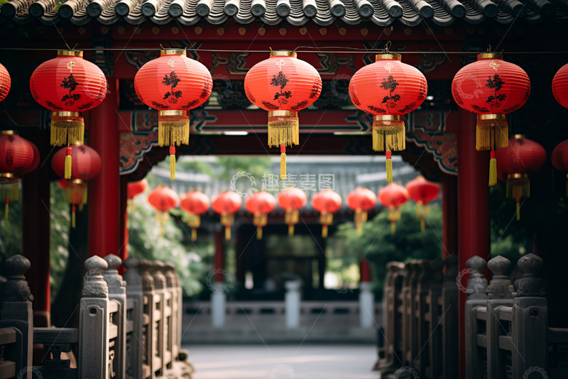 高清大图下载【趣麦麦图】新年门前挂大红灯笼